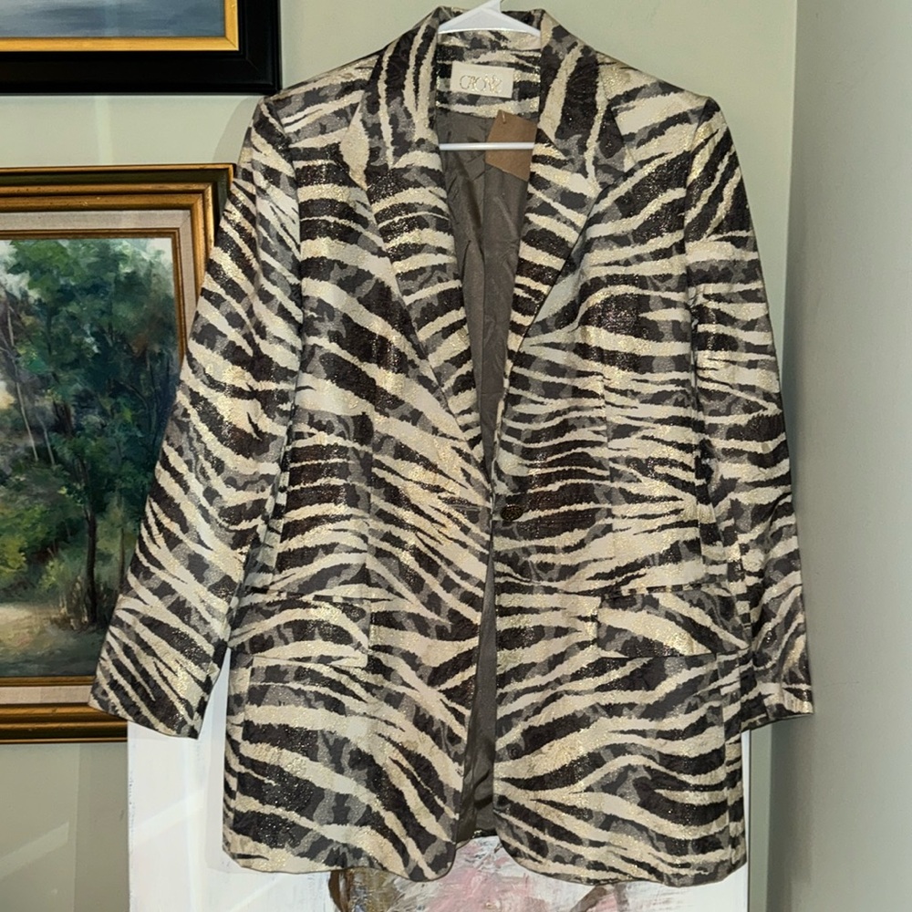 Cache Animal Print Vintage Blazer Suit Jacket 8 M L Zebra